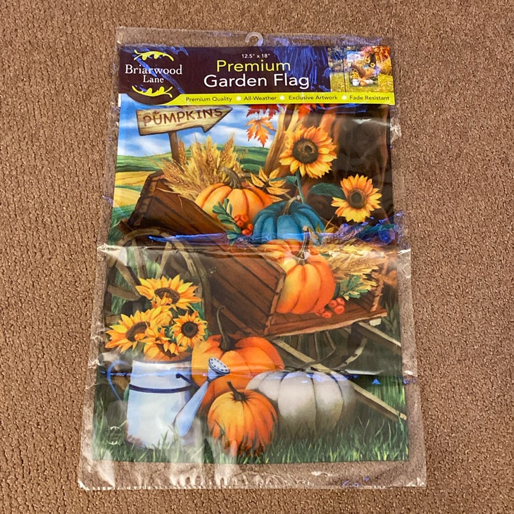 NIP.. Pumpkin cart garden flag 12.5 x 18 by Briarwood Lane